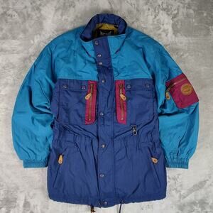 VTG Marker blue colorblock retro sportswear gorpcore outdoors long jacket wms M